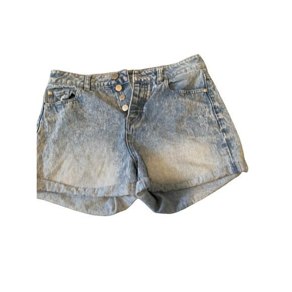 CP JEANS Vintage Style High Waist Button Fly Mom Jean Blue Denim Cuffed Shorts-5 - Picture 10 of 13